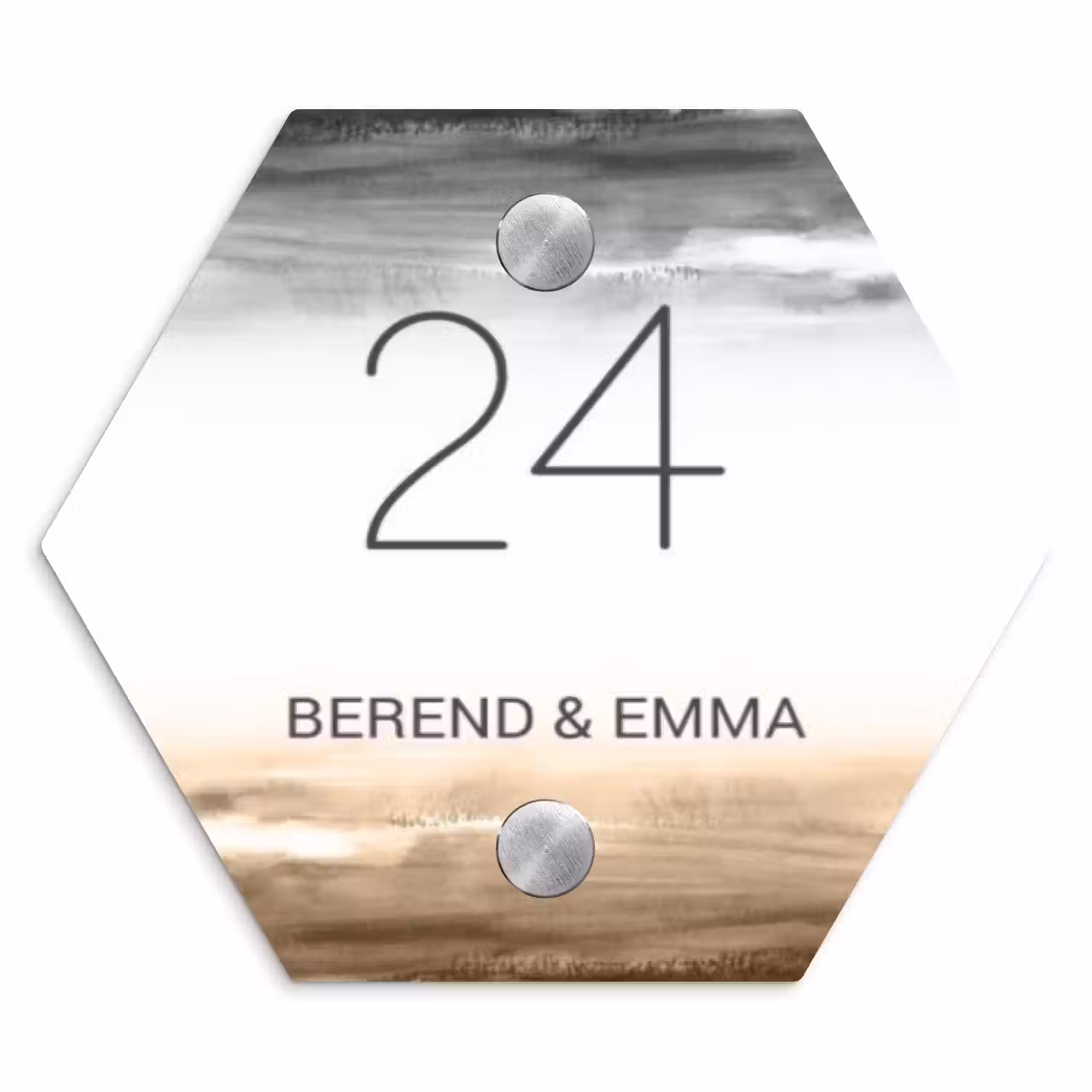 Aquarelachtergrond - Zwart beige - Klassiek Naambord Hexagon klein -3d