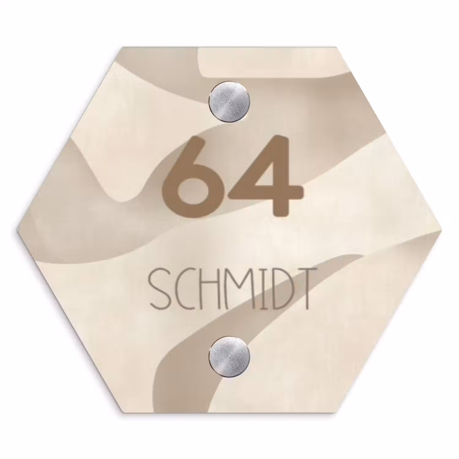 Beige organisch - Modern Naambord Hexagon klein -3d