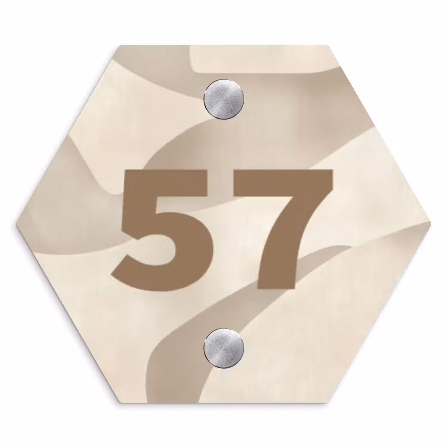 Beige organisch - Traditioneel Naambord Hexagon klein -3d
