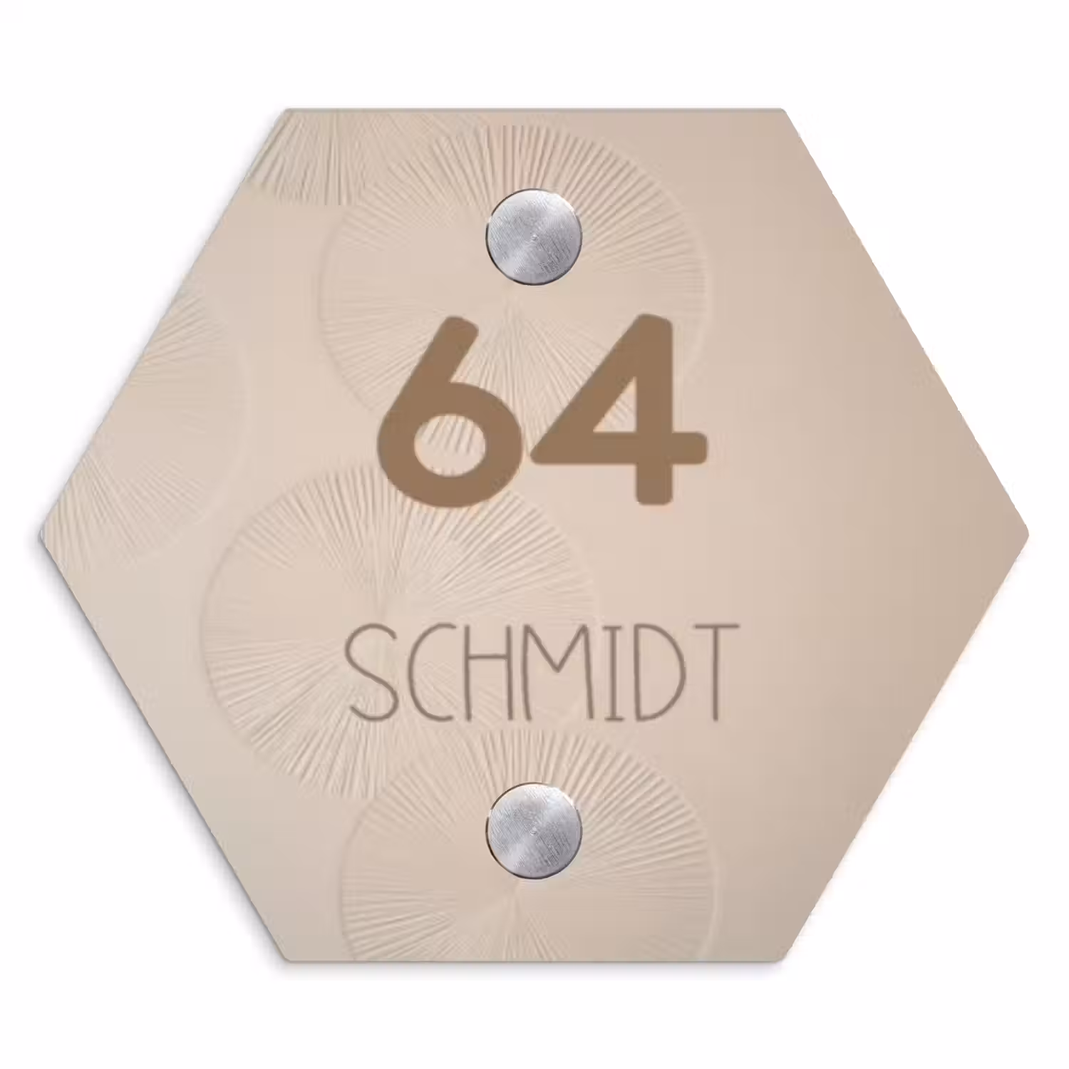 Beige reliëf lijnen - Modern Naambord Hexagon klein -3d