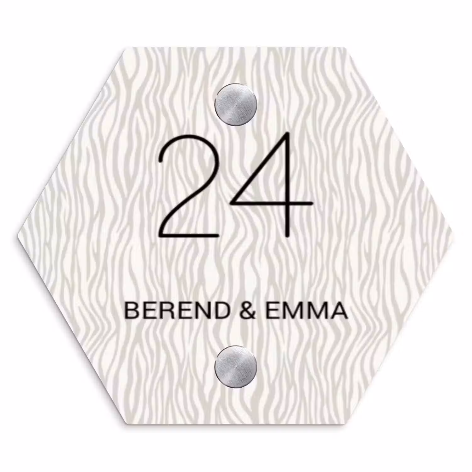 Beige golvende strepen - Klassiek Naambord Hexagon klein -3d
