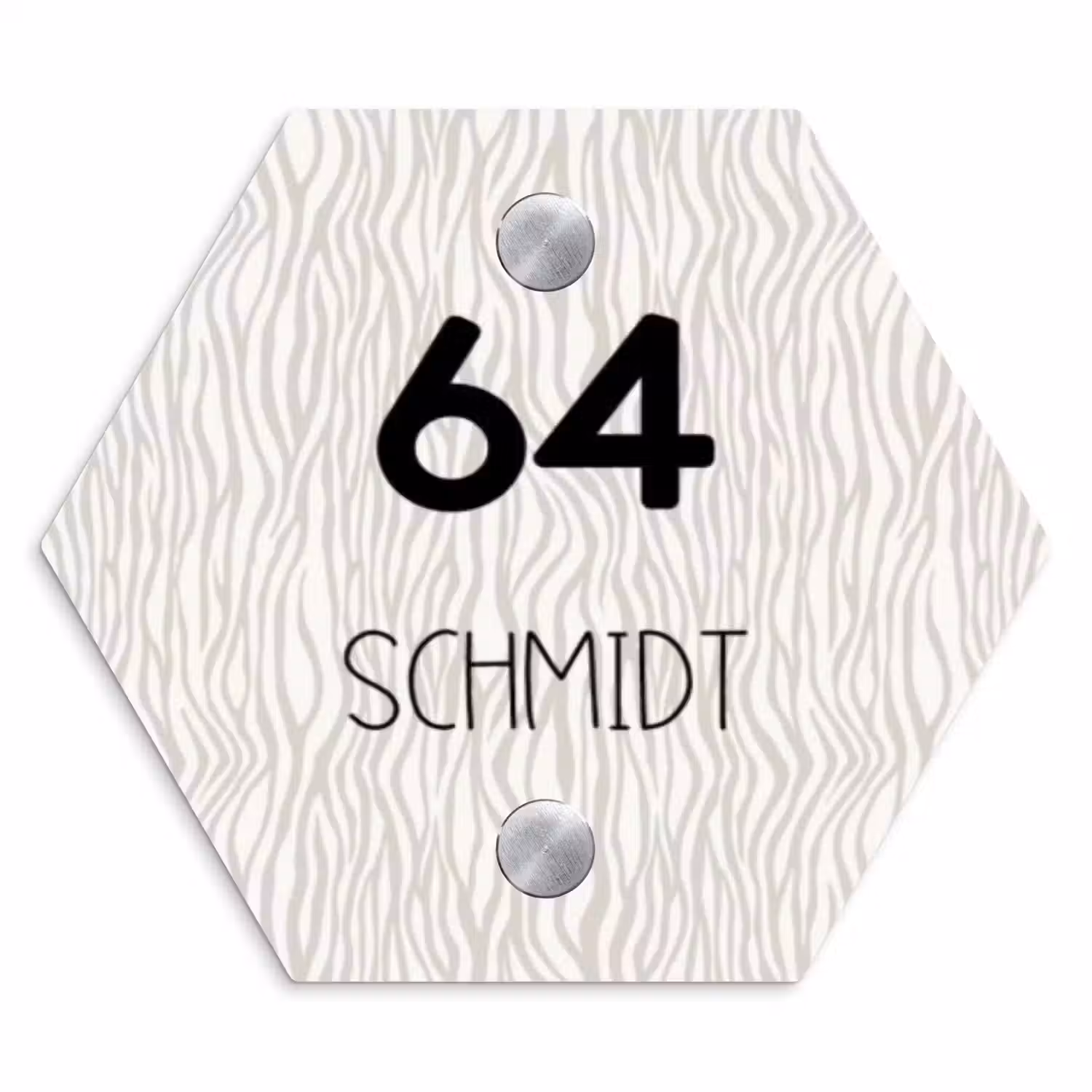 Beige golvende strepen - Modern Naambord Hexagon klein -3d