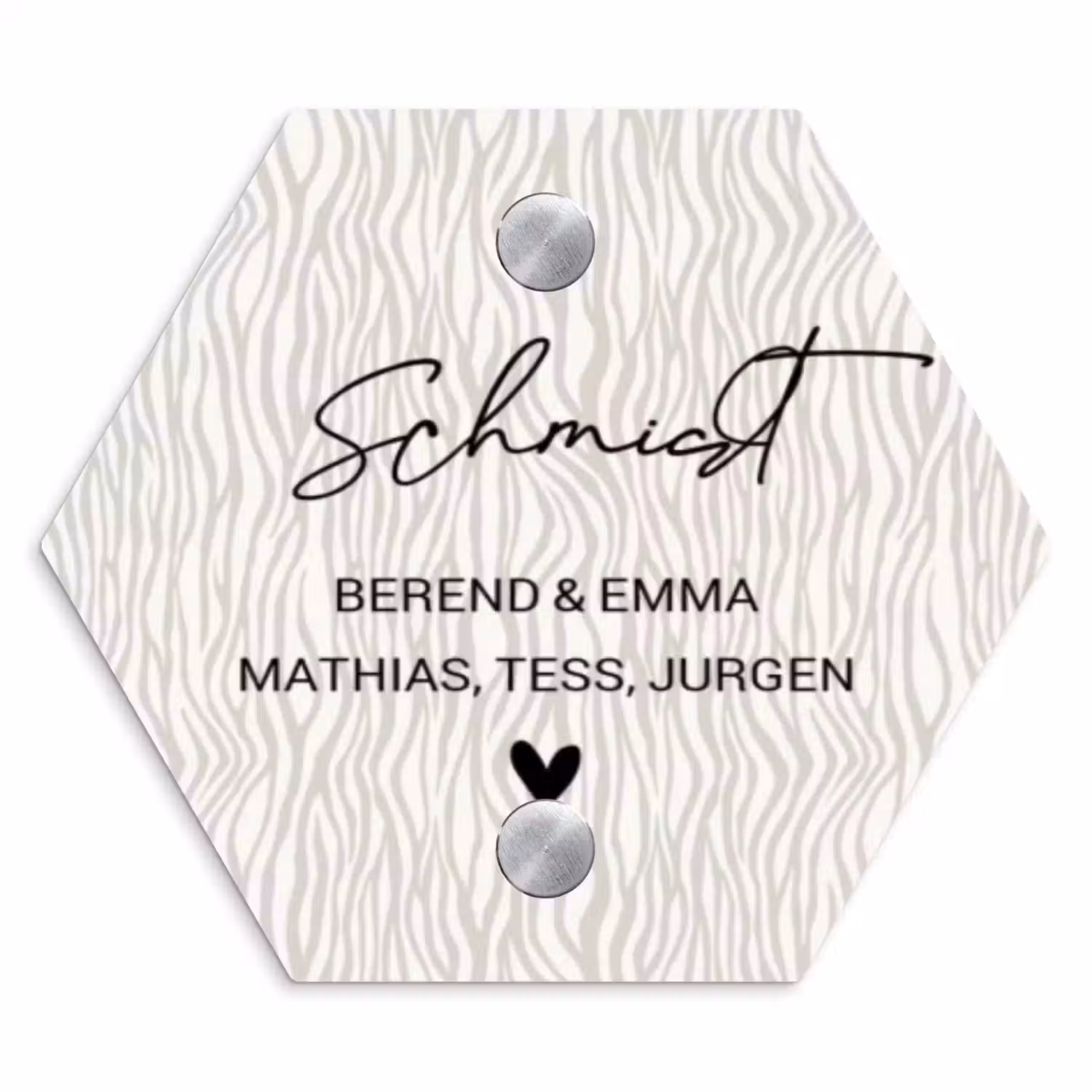Beige golvende strepen - Sierlijk Naambord Hexagon klein -3d