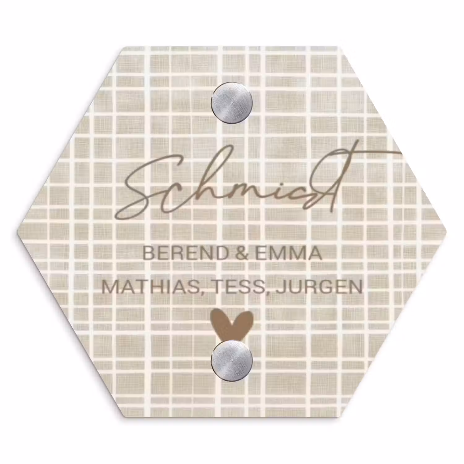 Beige raster - Sierlijk Naambord Hexagon klein -3d