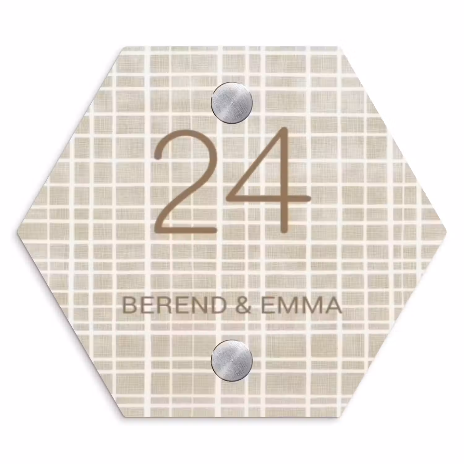 Beige raster - Klassiek Naambord Hexagon klein -3d
