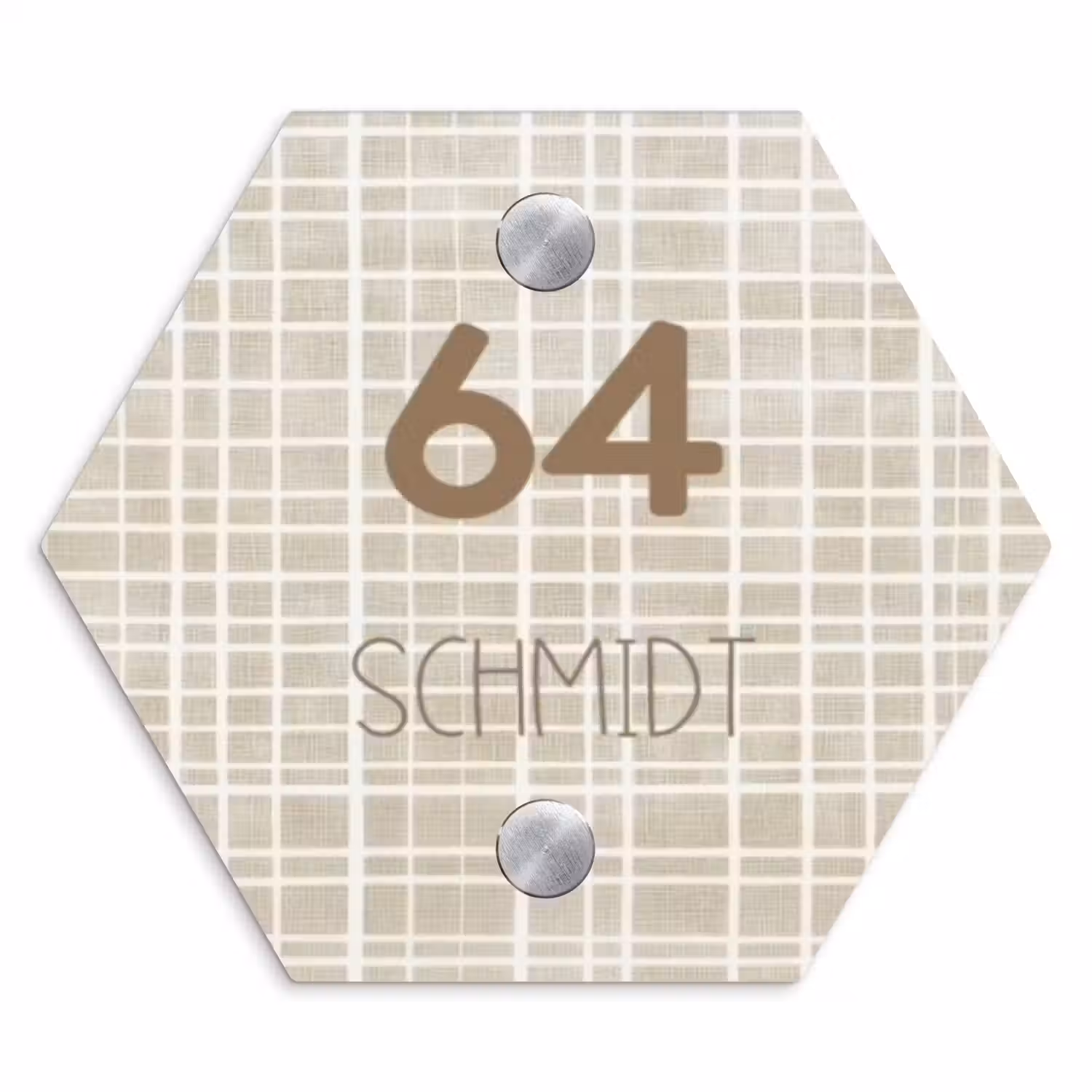 Beige raster - Modern Naambord Hexagon klein -3d