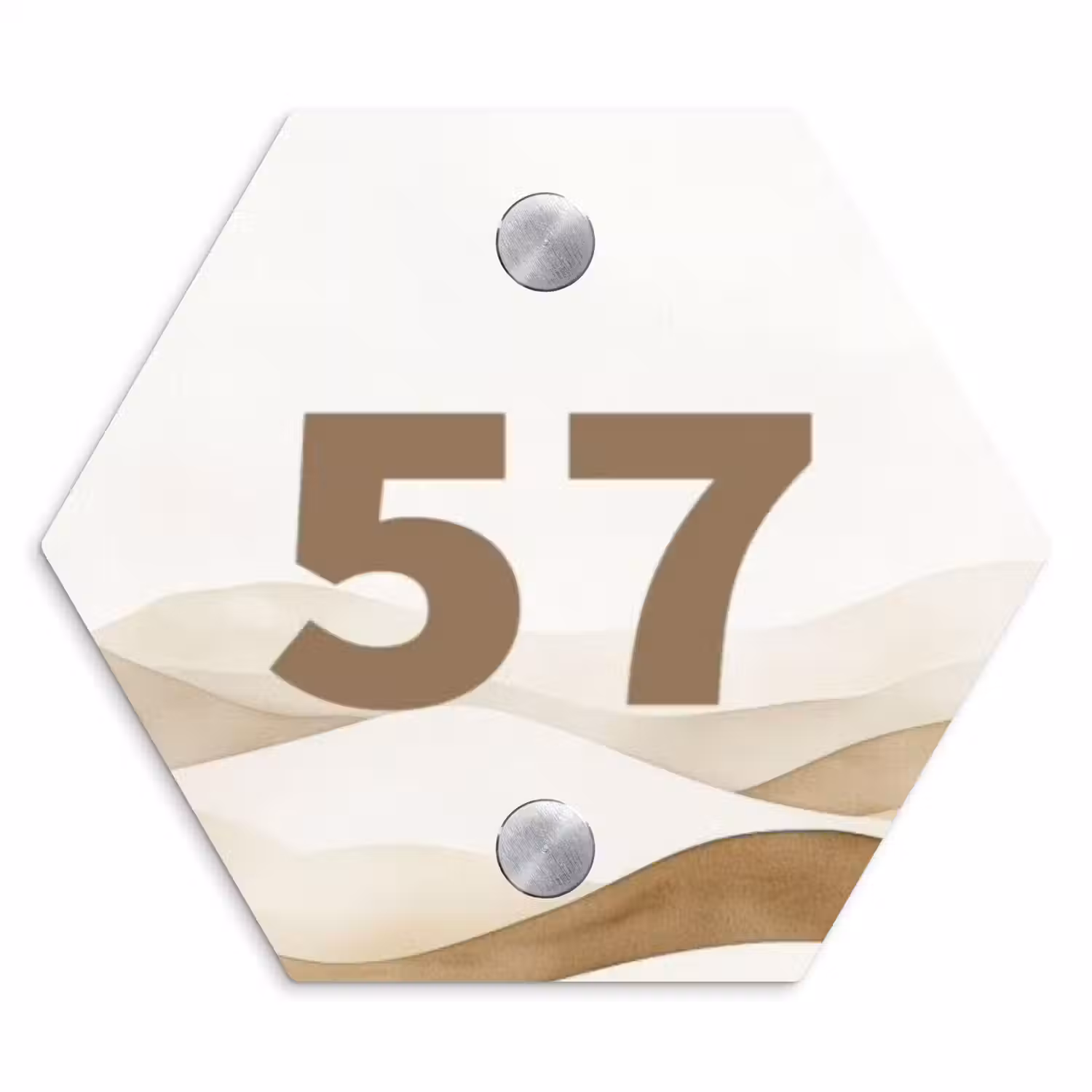 Beige landschap - Traditioneel Naambord Hexagon klein -3d