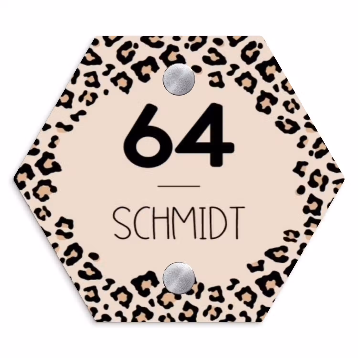 Beige luipaardprint - Modern Naambord Hexagon klein -3d
