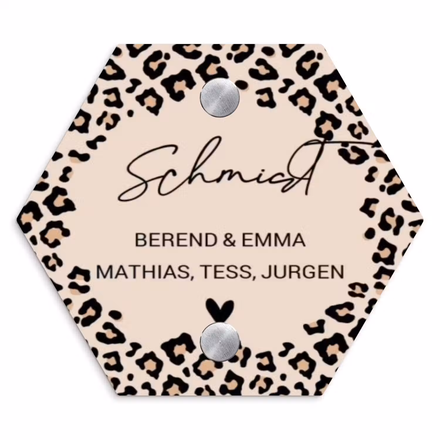 Beige luipaardprint - Sierlijk Naambord Hexagon klein -3d