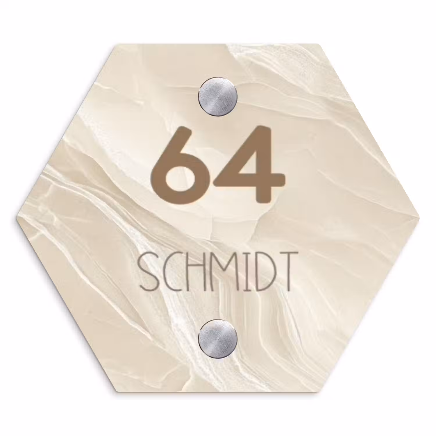 Beige - Marmer - Modern Naambord Hexagon klein -3d