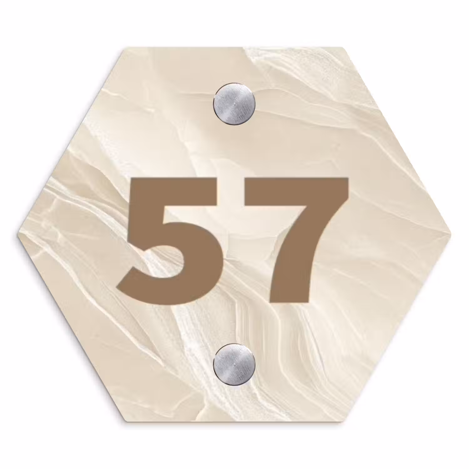 Beige - Marmer - Traditioneel Naambord Hexagon klein -3d
