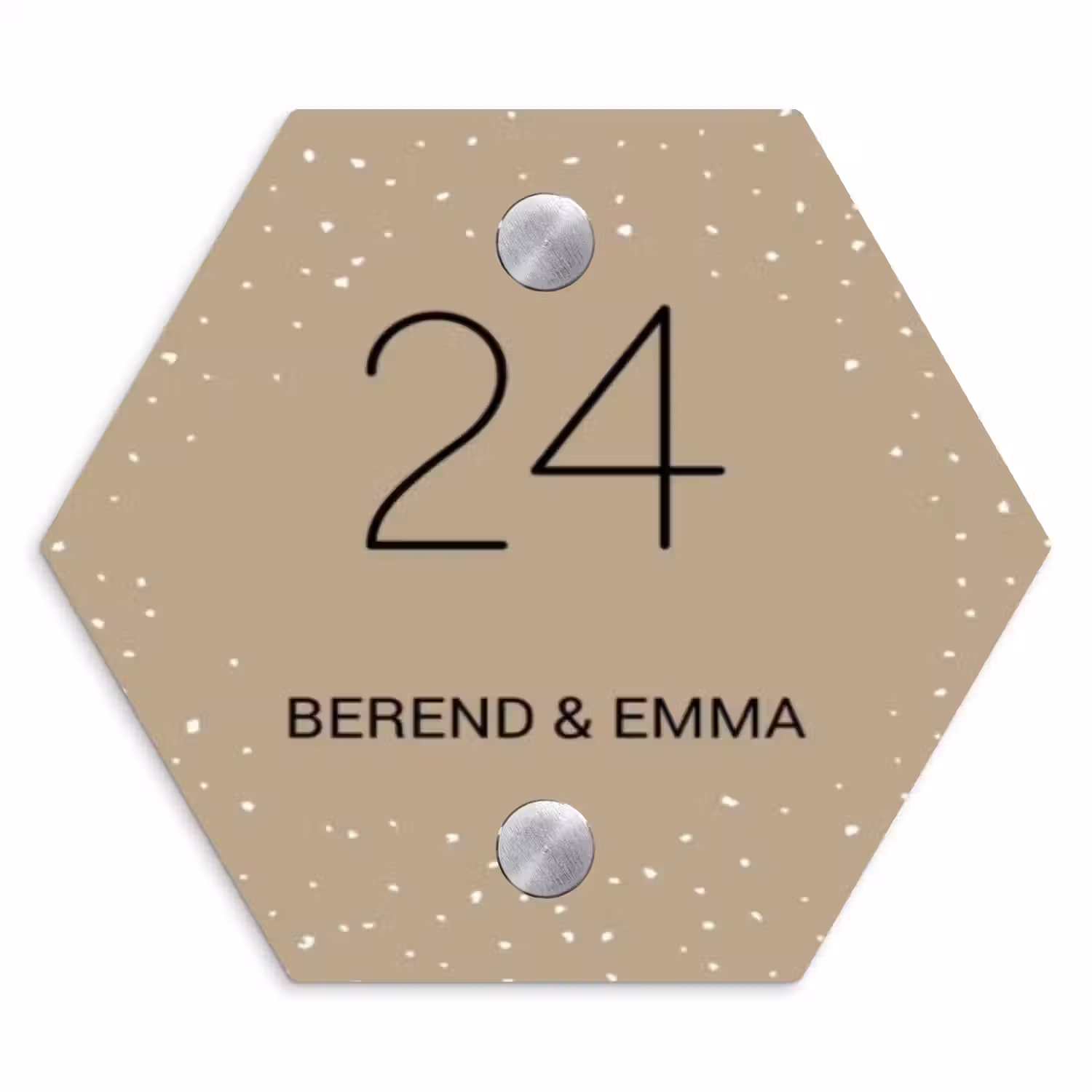 Beige met stippen - Klassiek Naambord Hexagon klein -3d