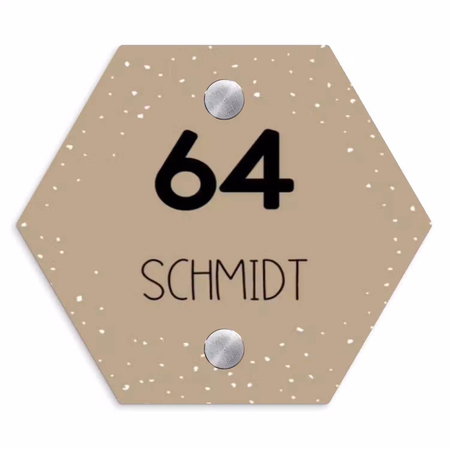 Beige met stippen - Modern Naambord Hexagon klein -3d