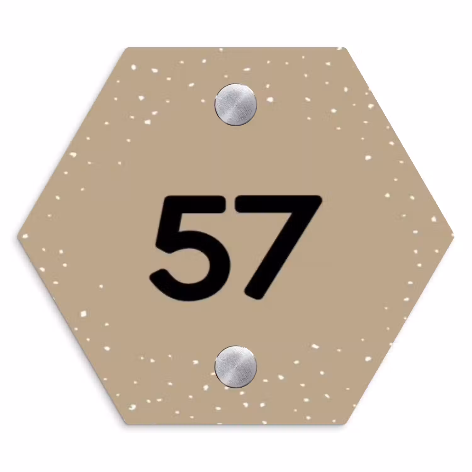 Beige met stippen - Traditioneel Naambord Hexagon klein -3d