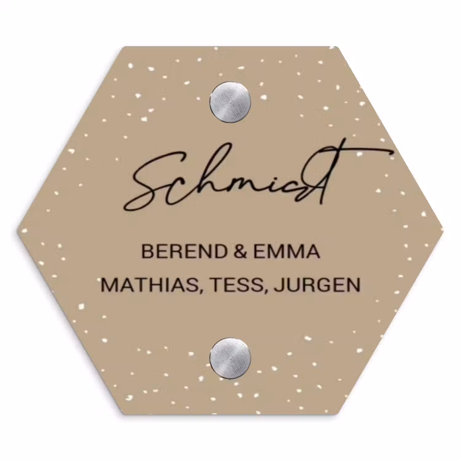 Beige met stippen - Sierlijk Naambord Hexagon klein -3d