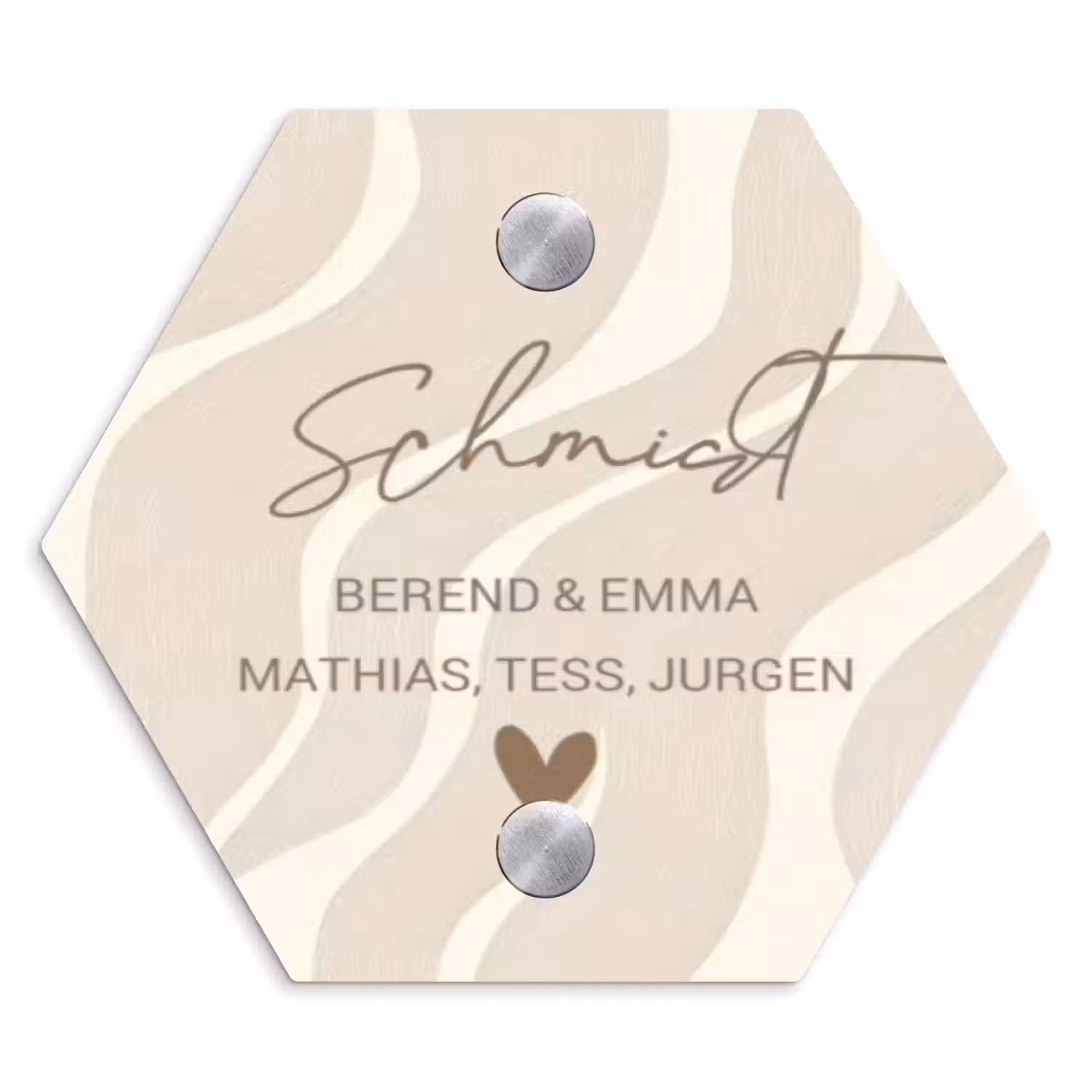 Beige golven - Sierlijk Naambord Hexagon klein -3d