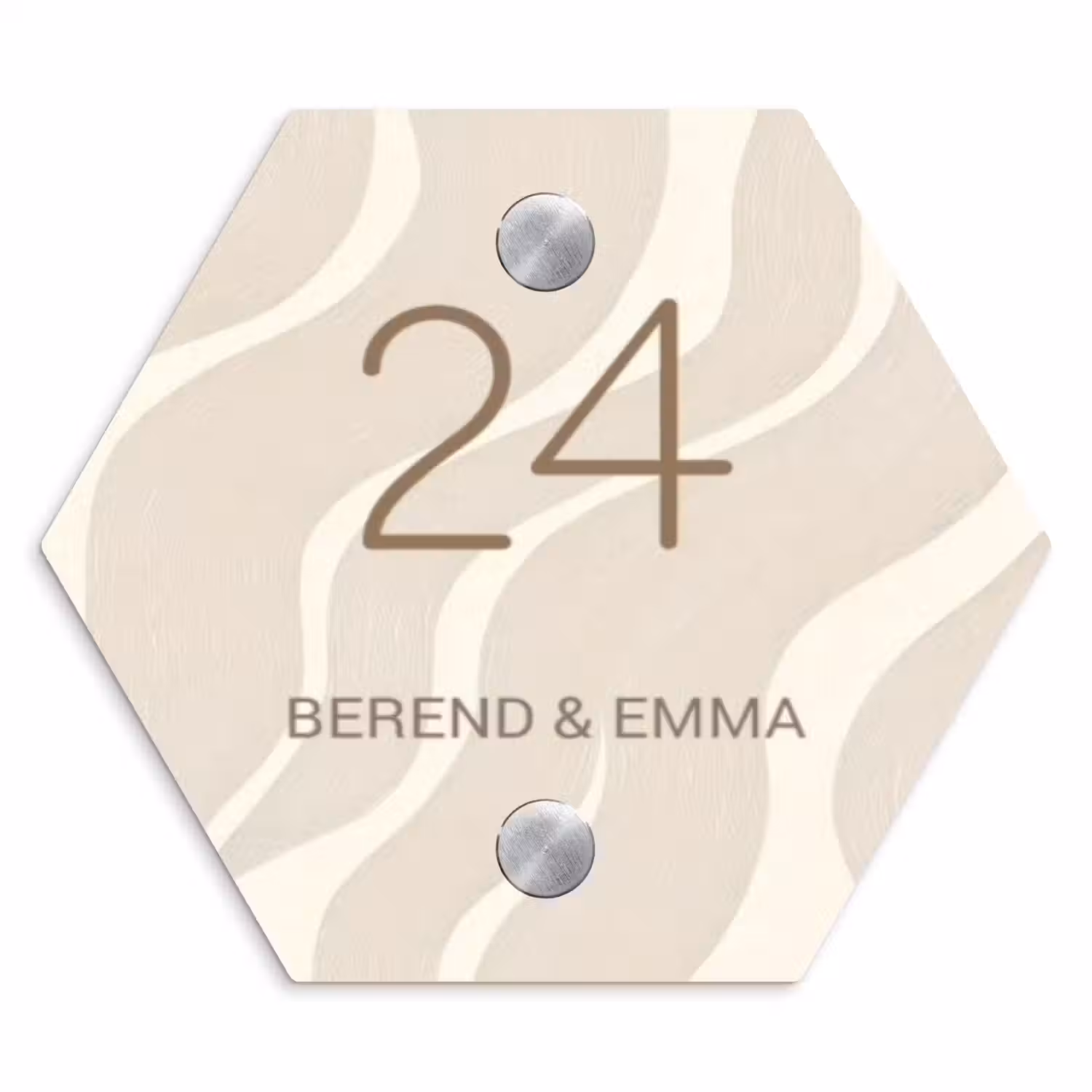 Beige golven - Klassiek Naambord Hexagon klein -3d