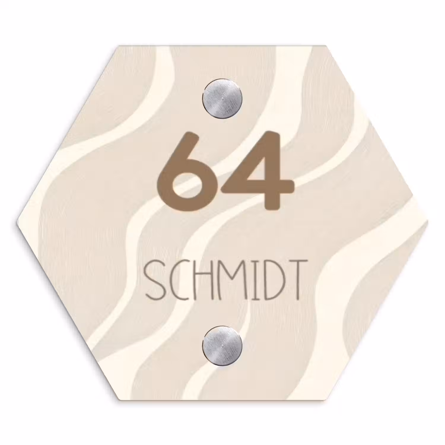 Beige golven - Modern Naambord Hexagon klein -3d