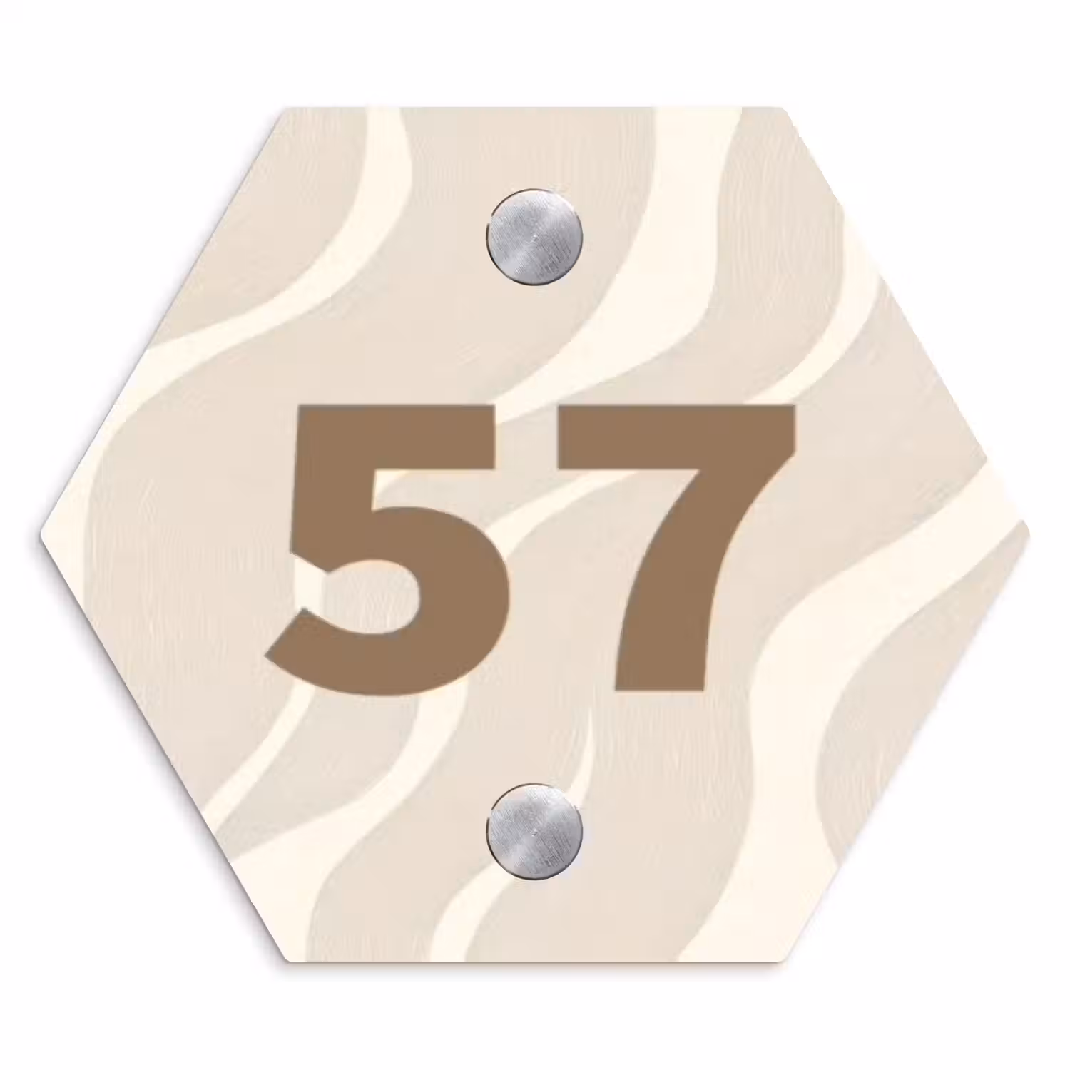 Beige golven - Traditioneel Naambord Hexagon klein -3d
