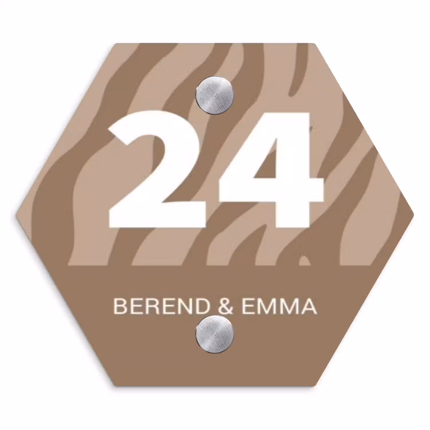 Beige zebra - Klassiek Naambord Hexagon klein -3d