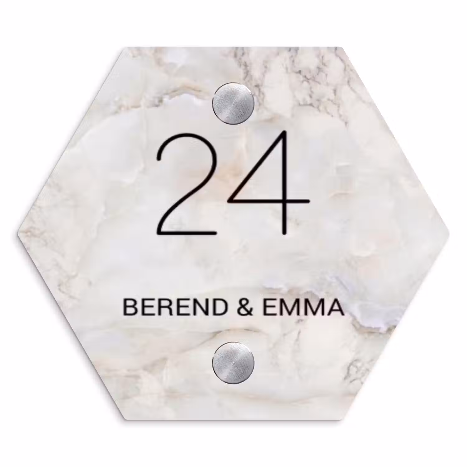 Beige marmer - Klassiek Naambord Hexagon klein -3d