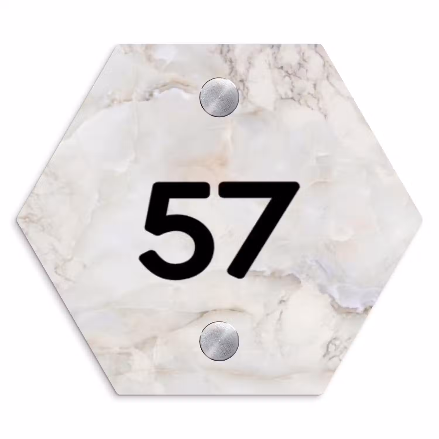 Beige marmer - Modern Naambord Hexagon klein -3d