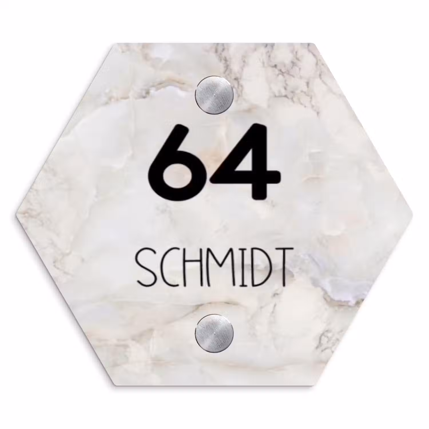 Beige marmer - Traditioneel Naambord Hexagon klein -3d