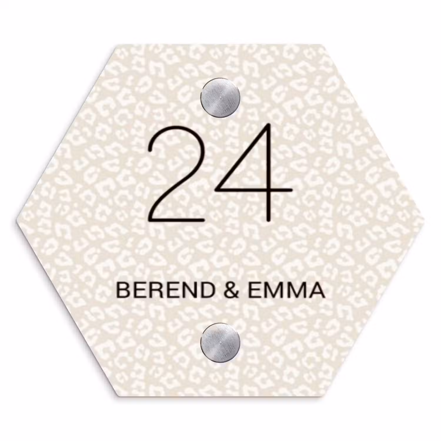 Beige panterprint - Klassiek Naambord Hexagon klein -3d