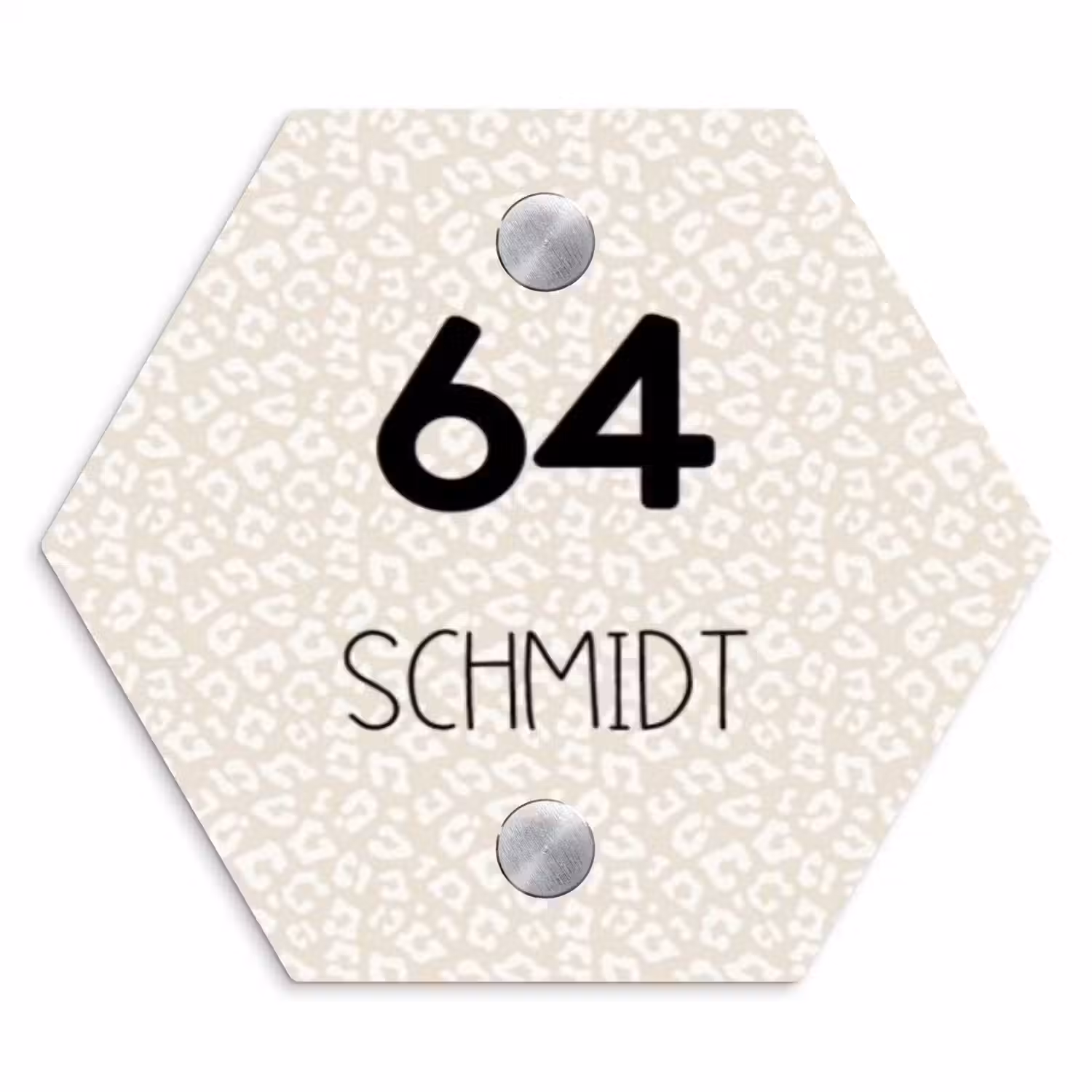 Beige panterprint - Modern Naambord Hexagon klein -3d