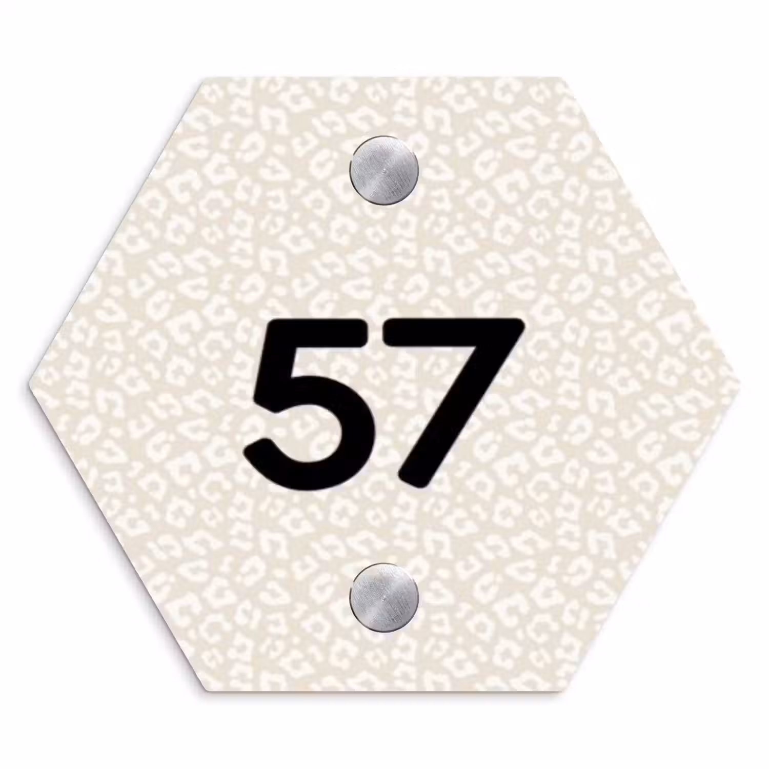 Beige panterprint - Traditioneel Naambord Hexagon klein -3d