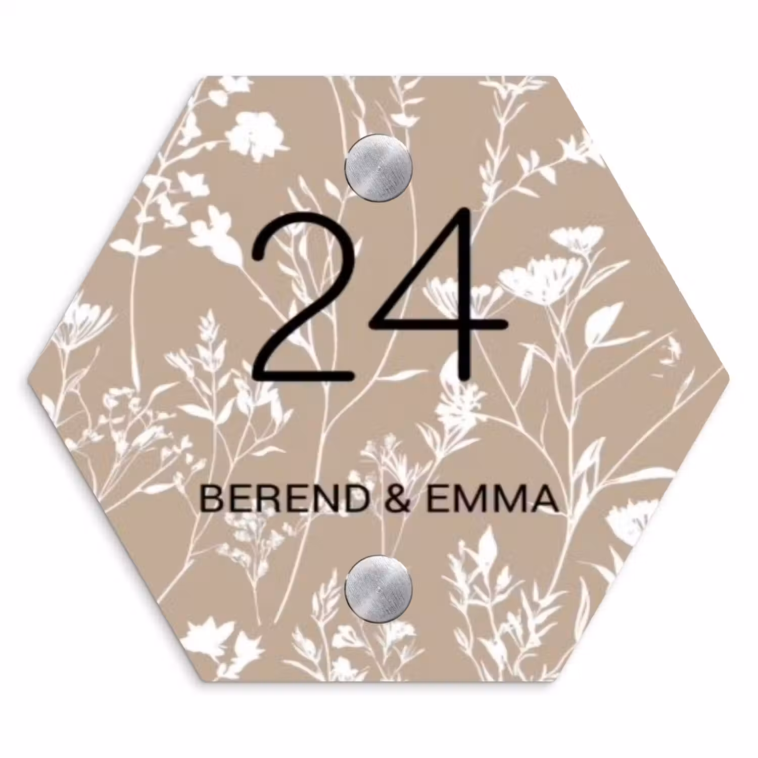 Beiges Blumenmuster - Klassisch Naambord Hexagon klein -3d