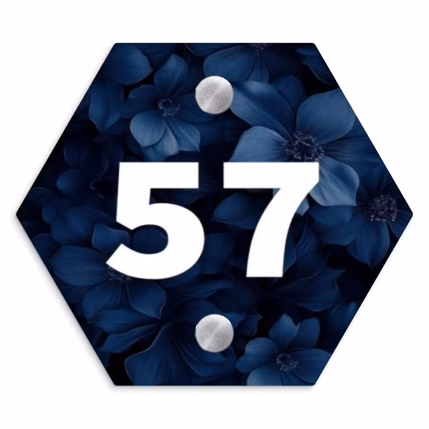 Blauwe bloemen - Traditioneel Naambord Hexagon klein -3d