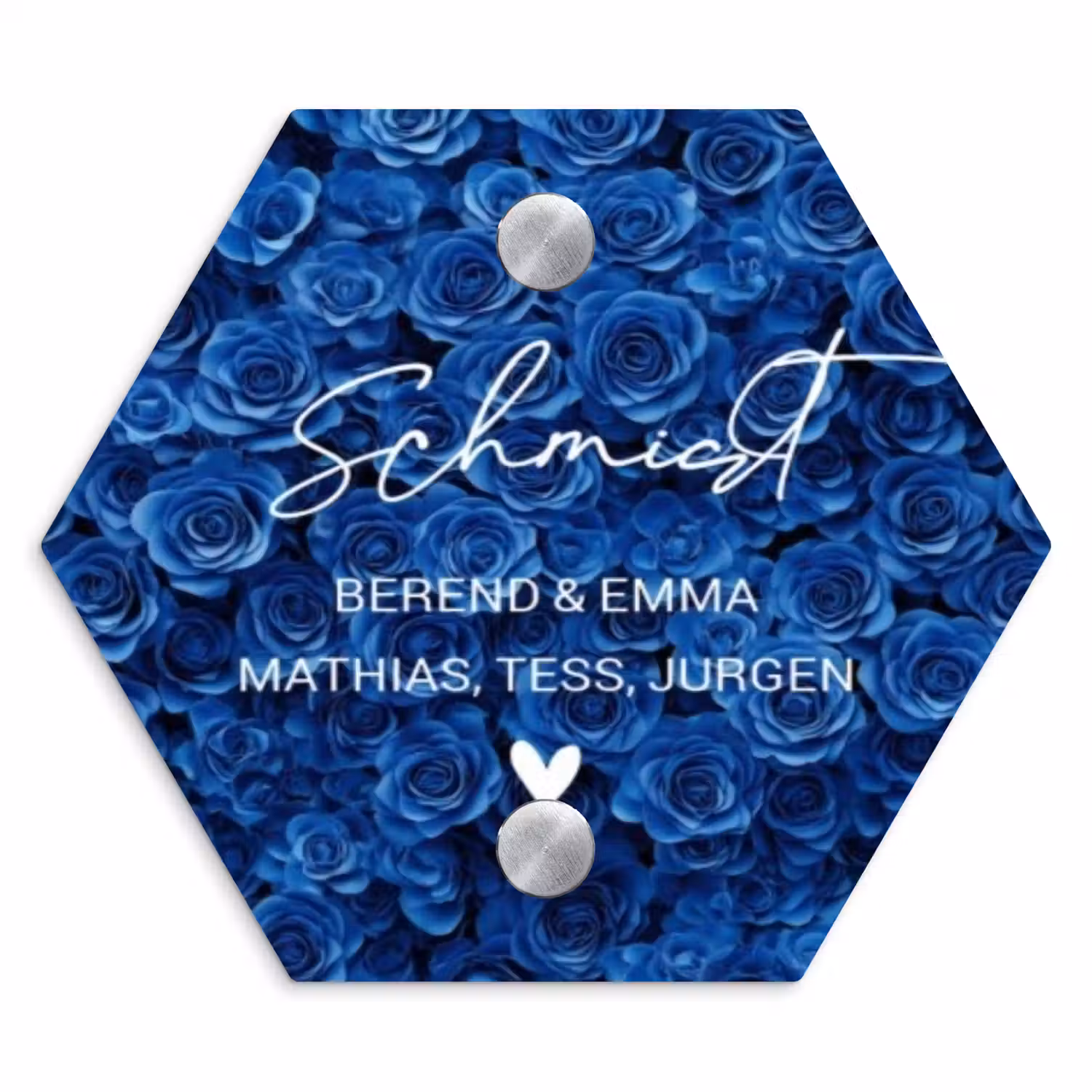 Blauwe rozen - Sierlijk Naambord Hexagon klein -3d