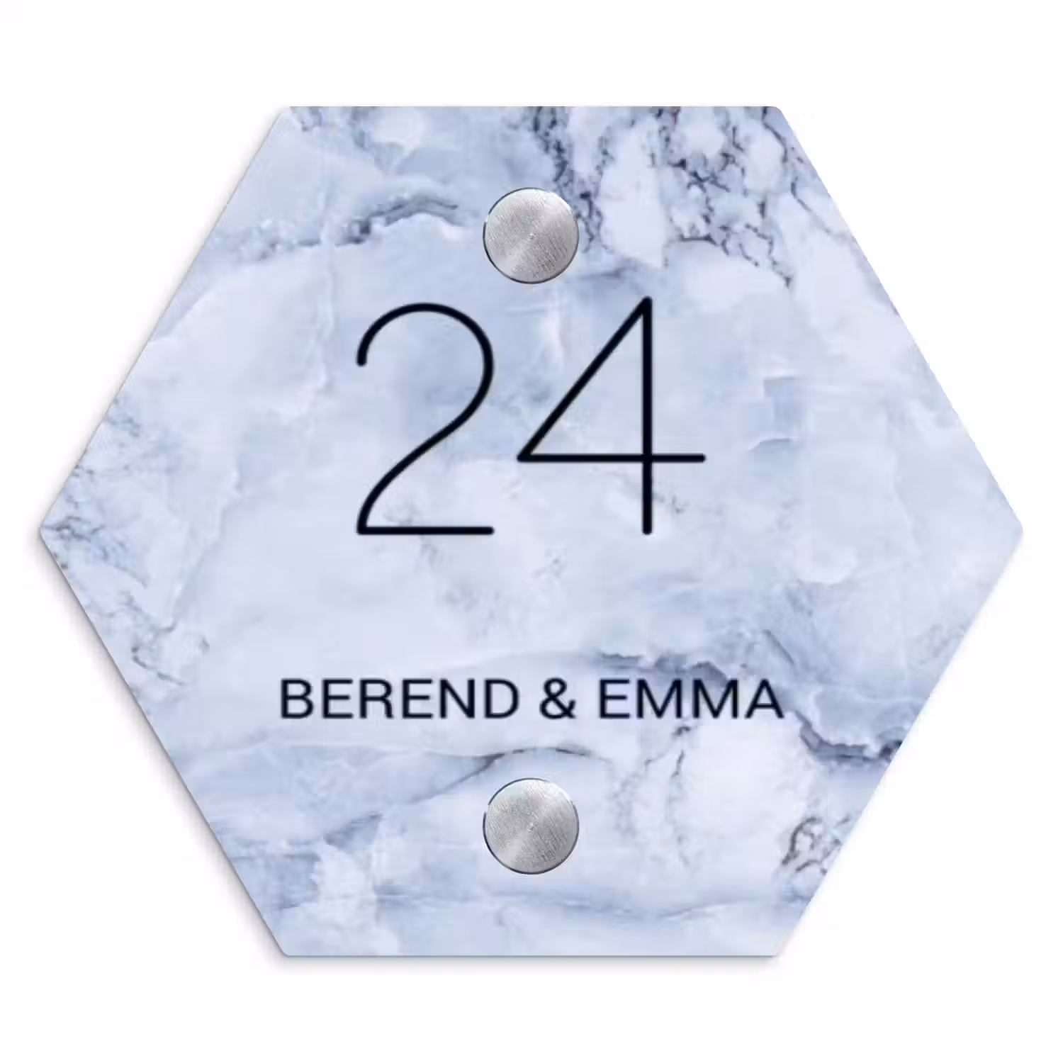 Blauw marmer - Klassiek Naambord Hexagon klein -3d