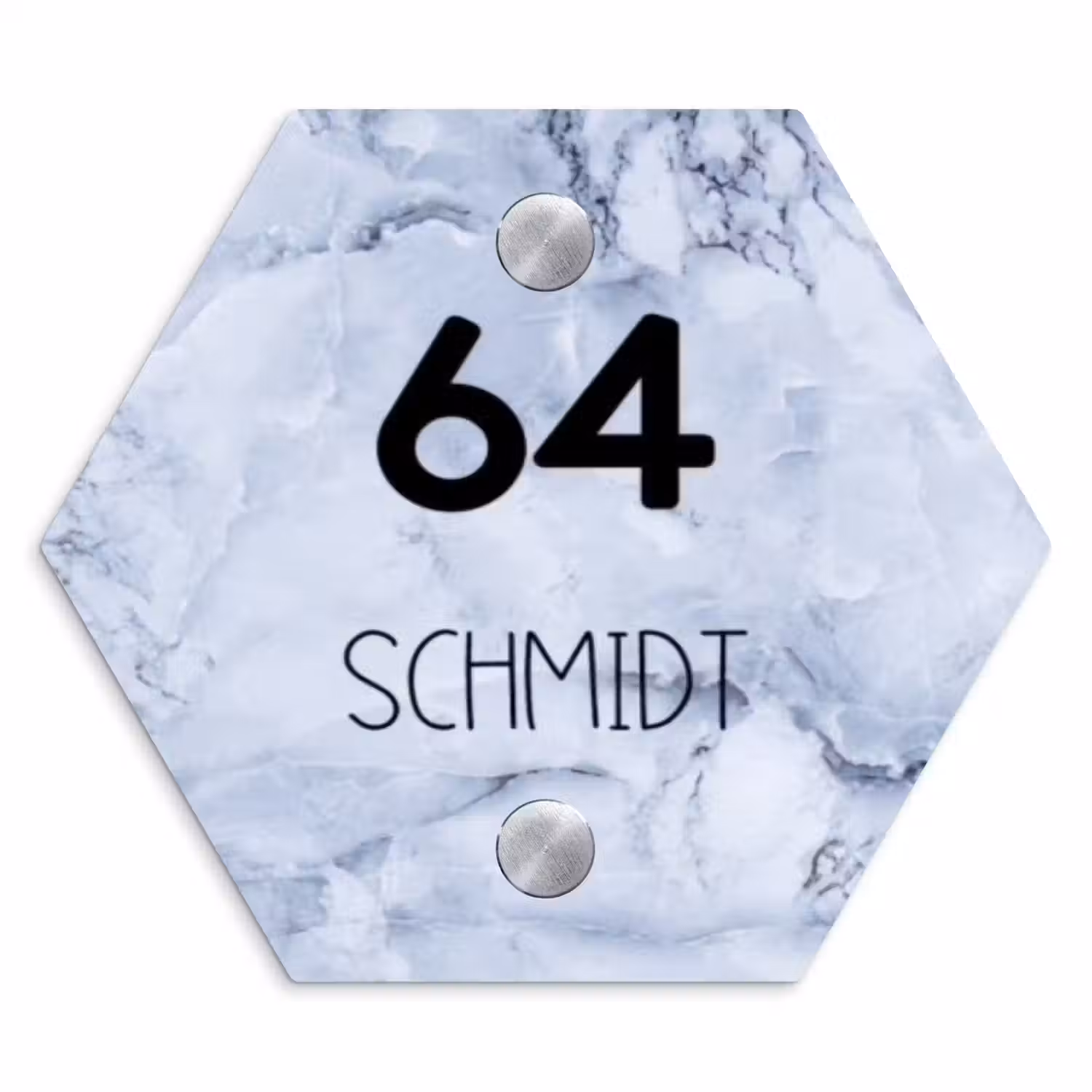 Blauw marmer - Modern Naambord Hexagon klein -3d