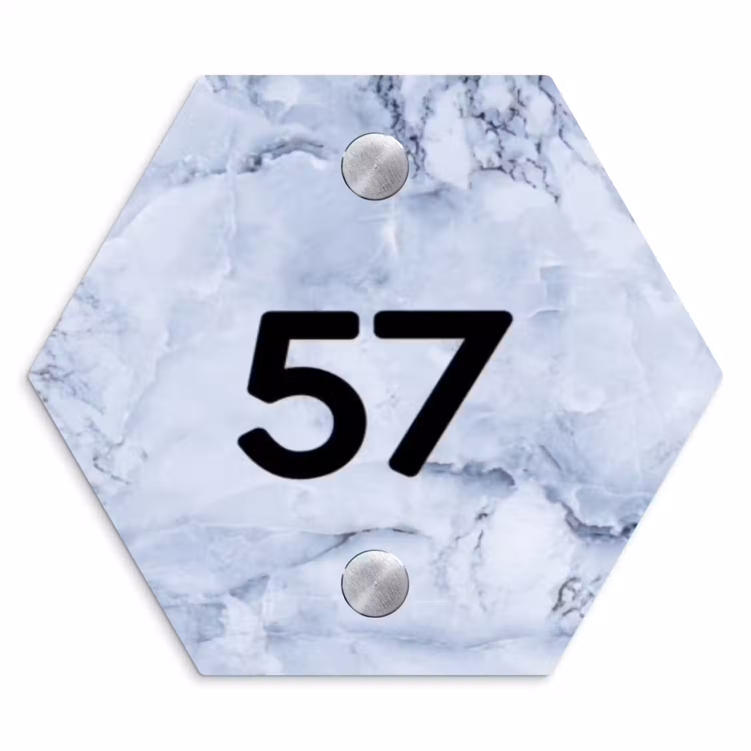 Blauw marmer - Traditioneel Naambord Hexagon klein -3d