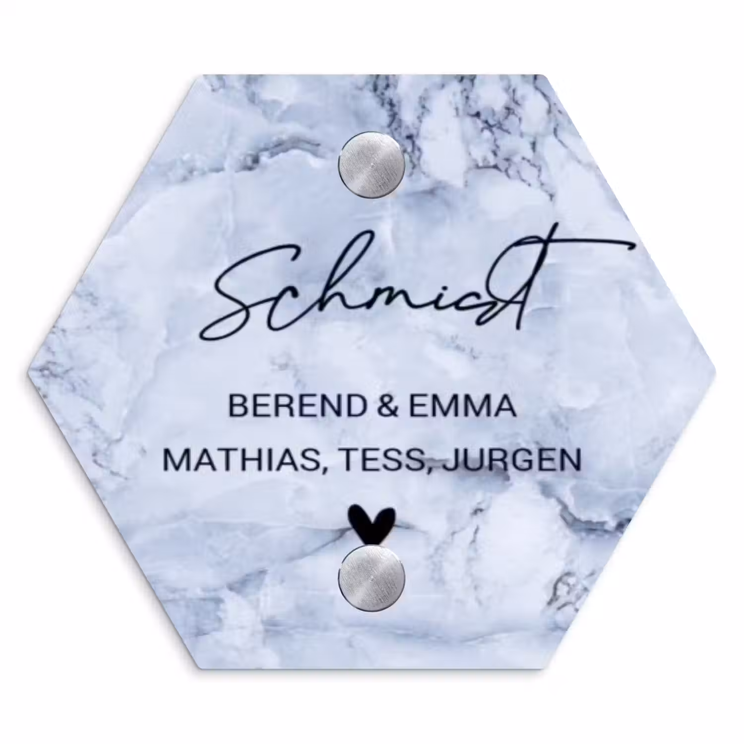 Blauw marmer - Sierlijk Naambord Hexagon klein -3d