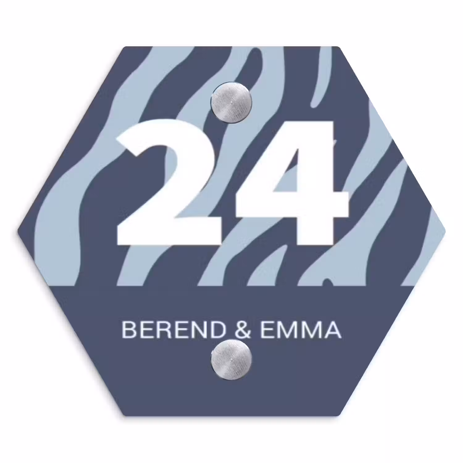 Blauw zebra - Klassiek Naambord Hexagon klein -3d