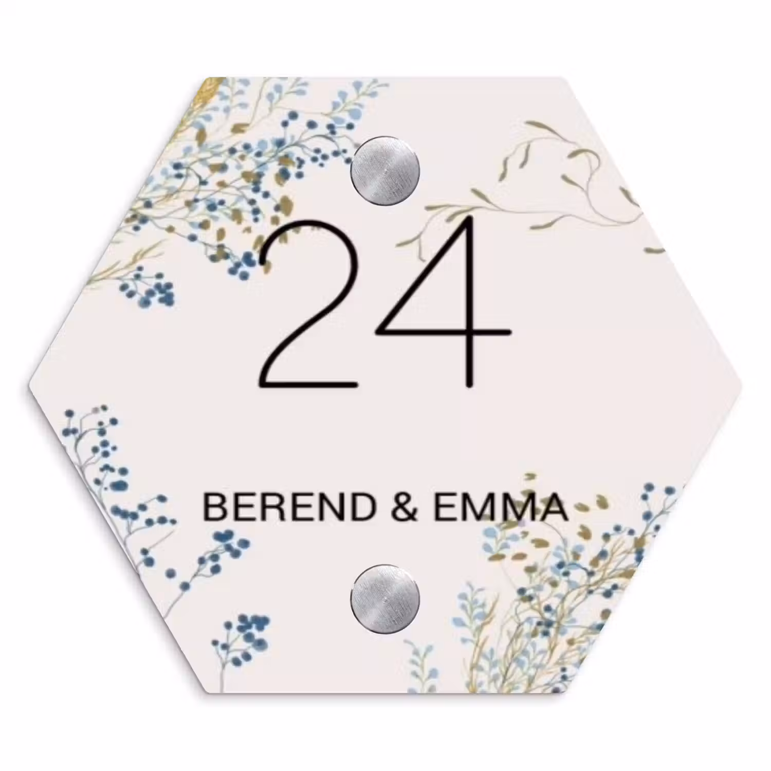 Bloemen - Beige - Klassiek Naambord Hexagon klein -3d
