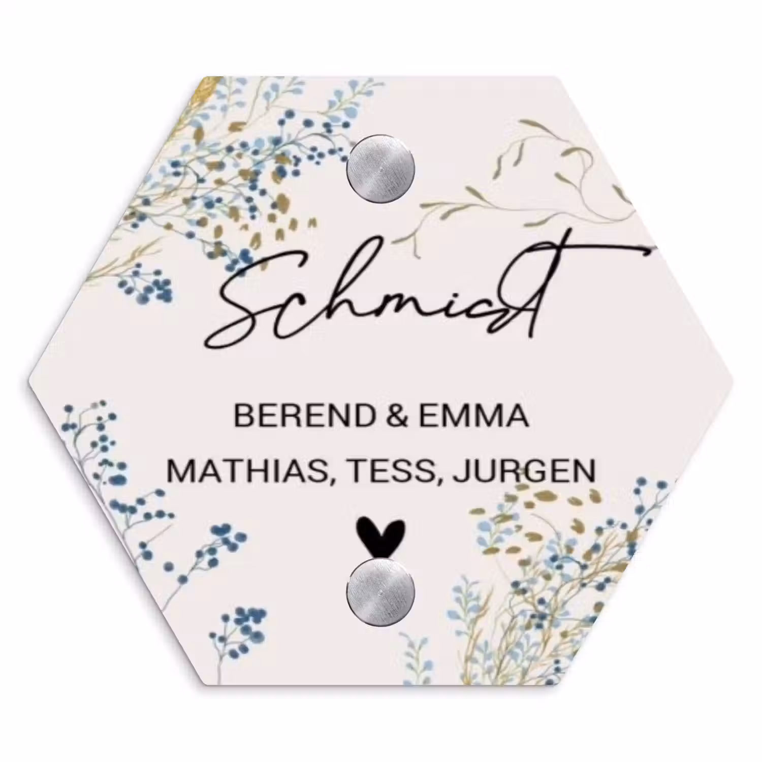 Bloemen - Beige - Sierlijk Naambord Hexagon klein -3d