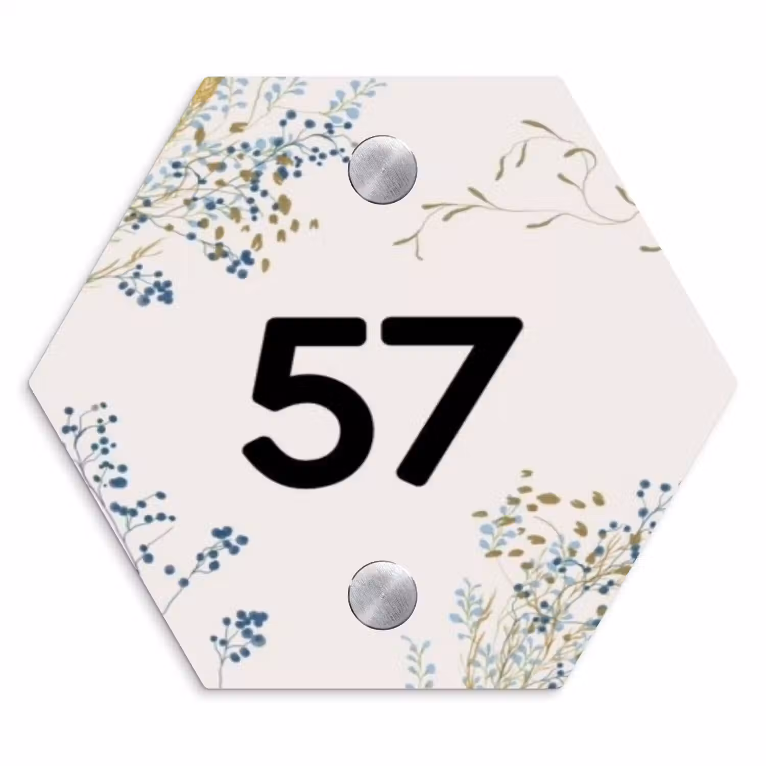 Bloemen - Beige - Traditioneel Naambord Hexagon klein -3d