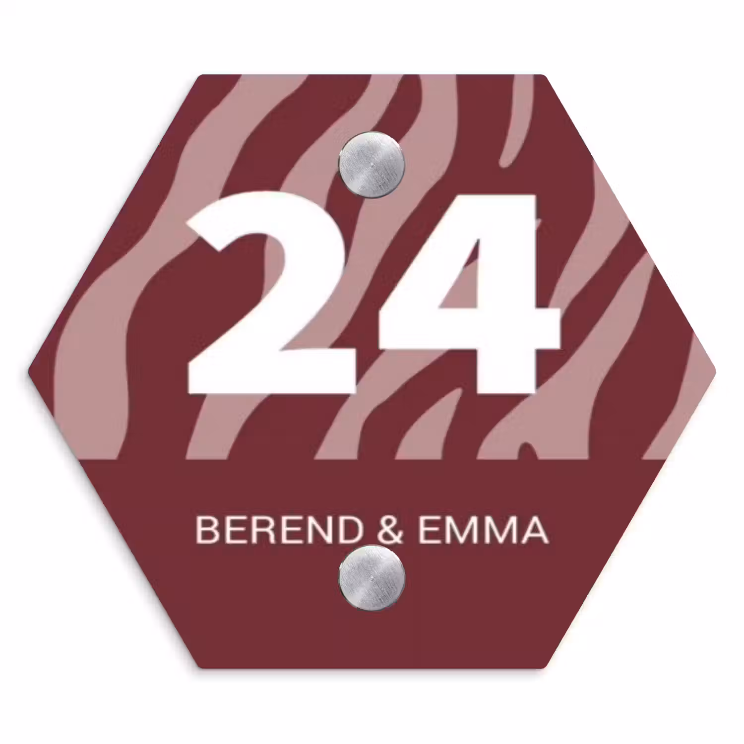 Bordeaux zebra - Klassiek Naambord Hexagon klein -3d