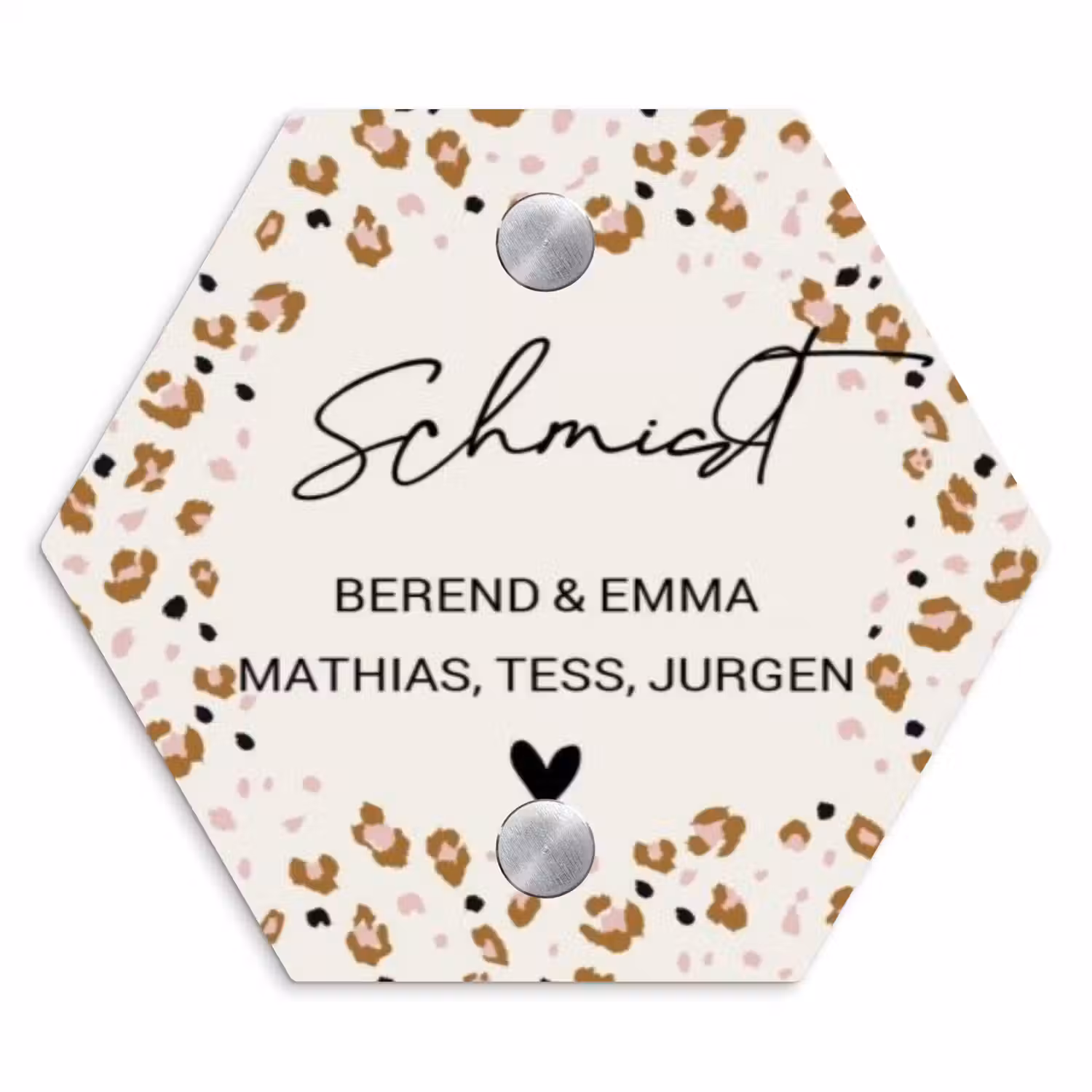 Panterprint rand - Sierlijk Naambord Hexagon klein -3d