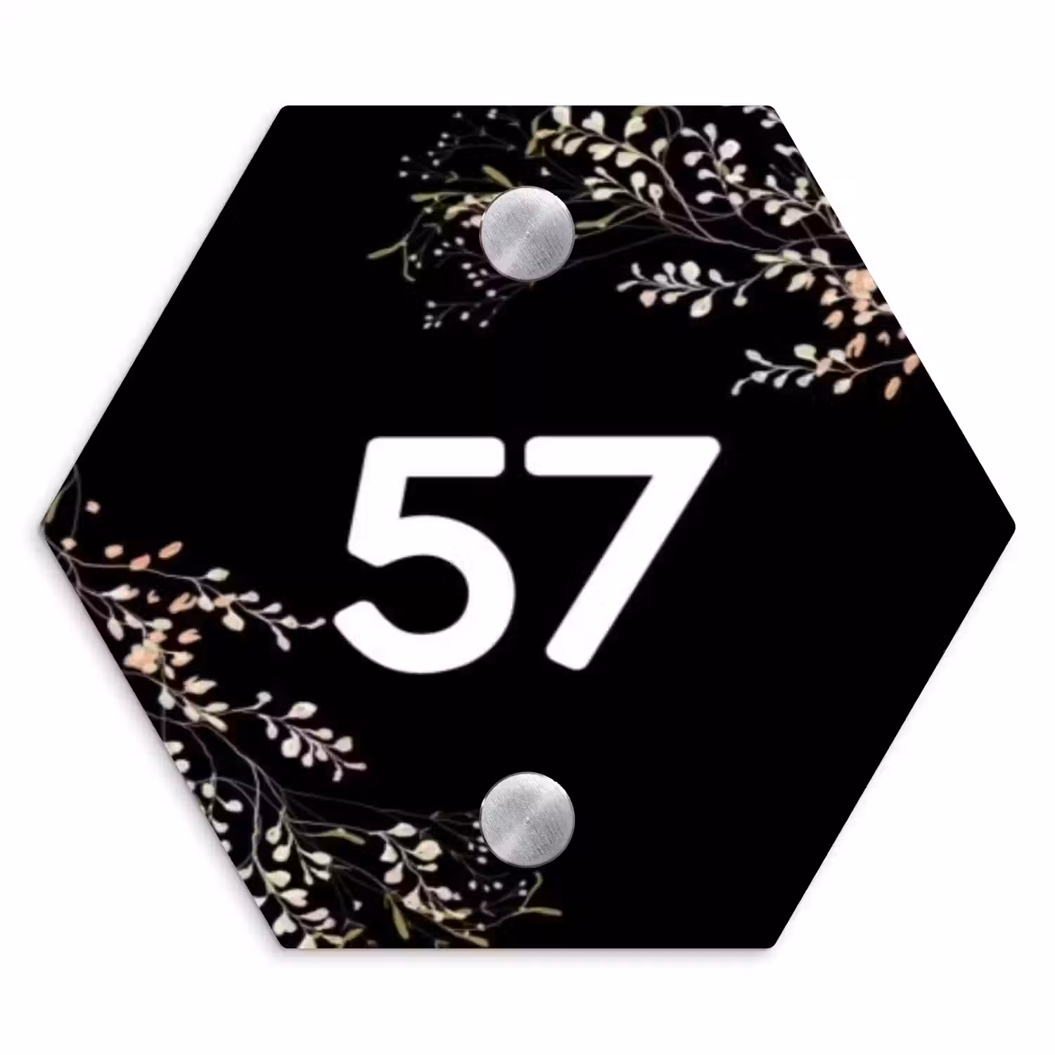 Botanisch - Zwart - Traditioneel Naambord Hexagon klein -3d