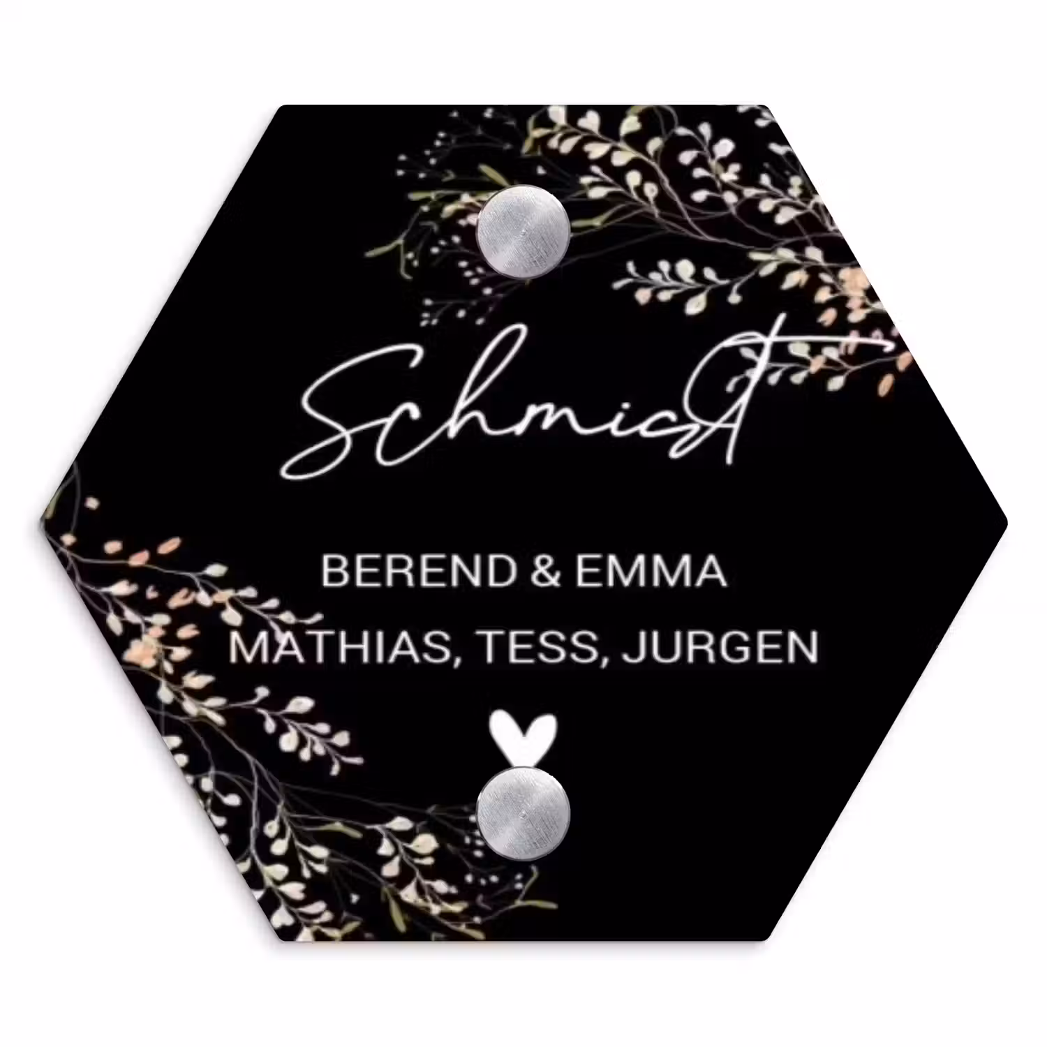 Botanisch - Zwart - Sierlijk Naambord Hexagon klein -3d