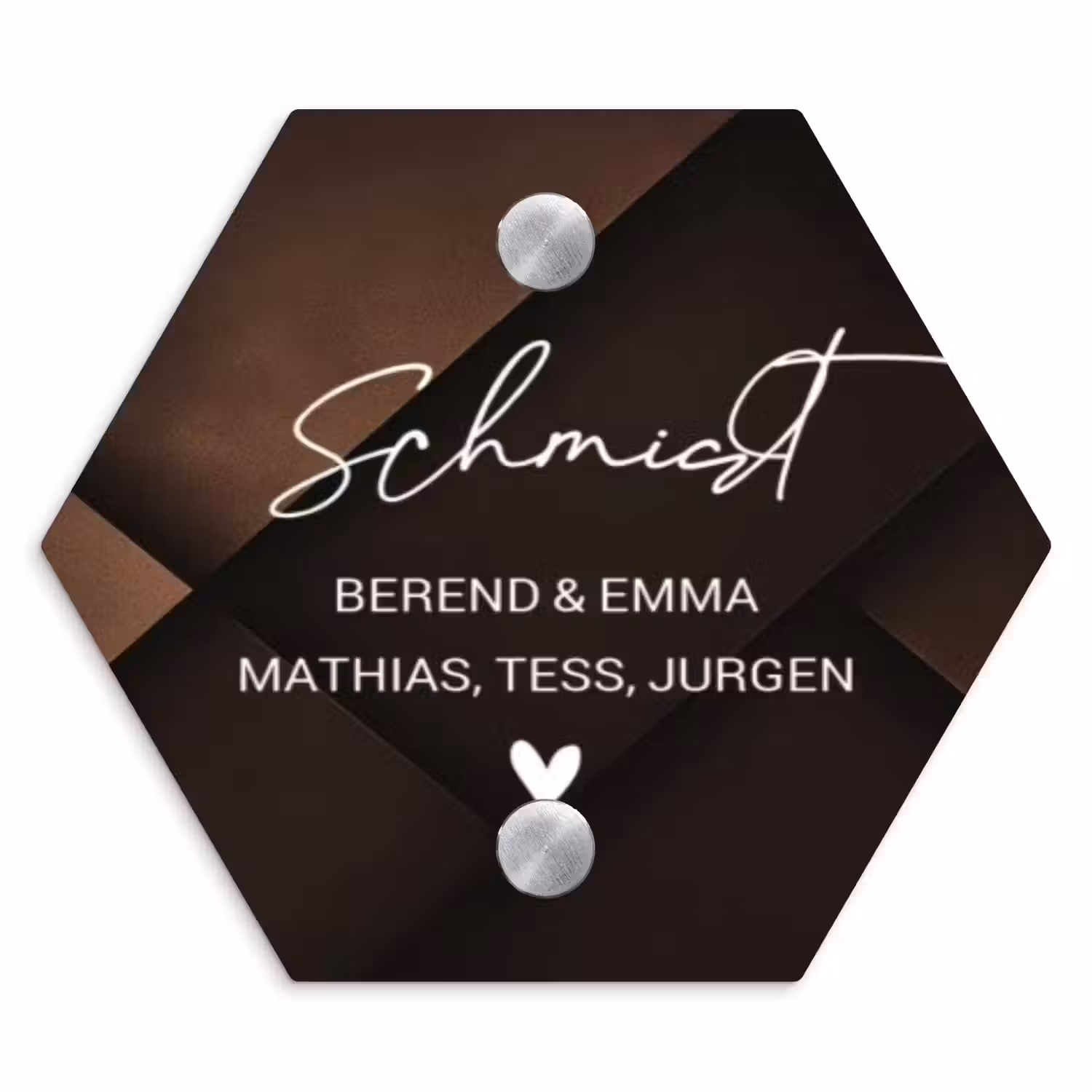 Bruine vlakken - Sierlijk Naambord Hexagon klein -3d