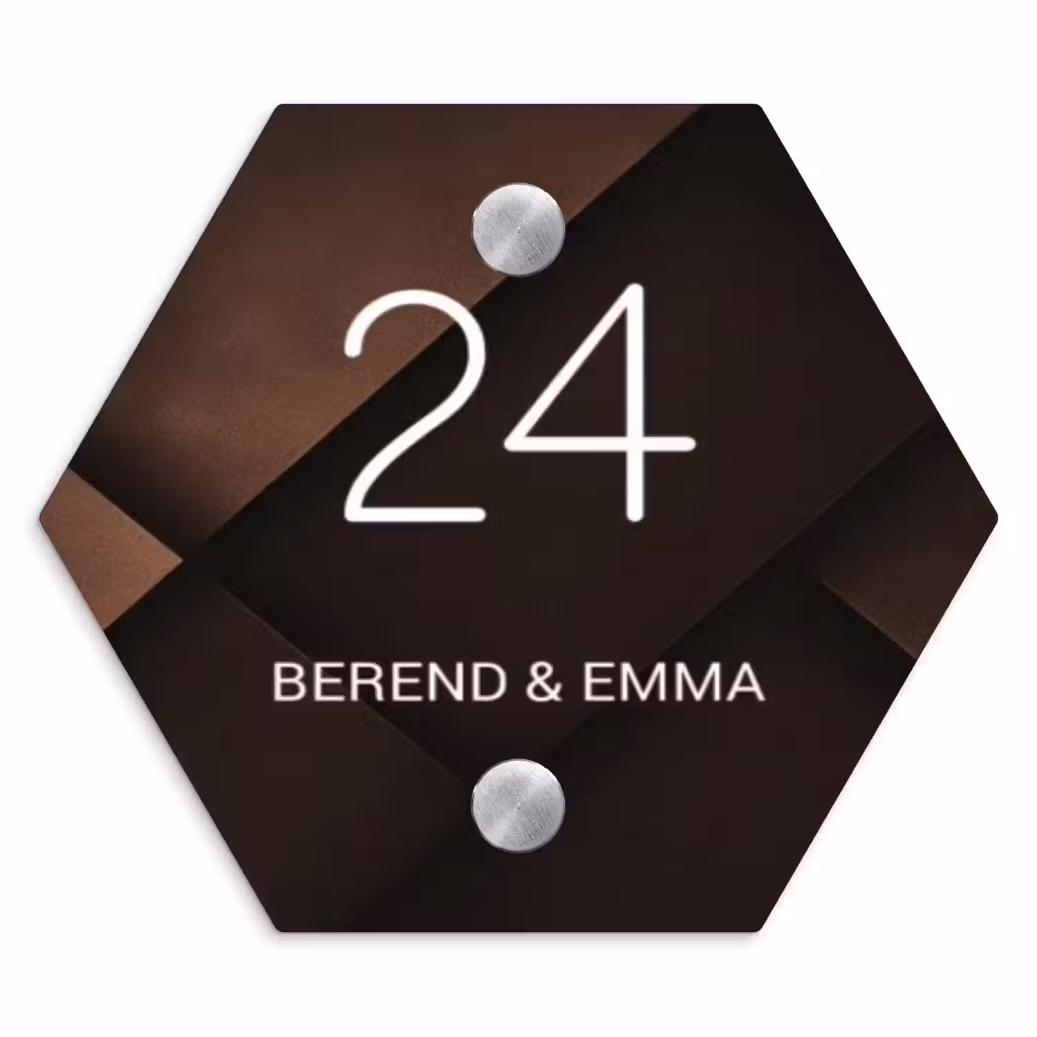 Bruine vlakken - Klassiek Naambord Hexagon klein -3d