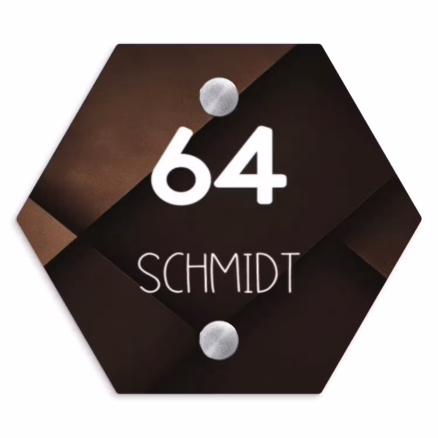Bruine vlakken - Modern Naambord Hexagon klein -3d