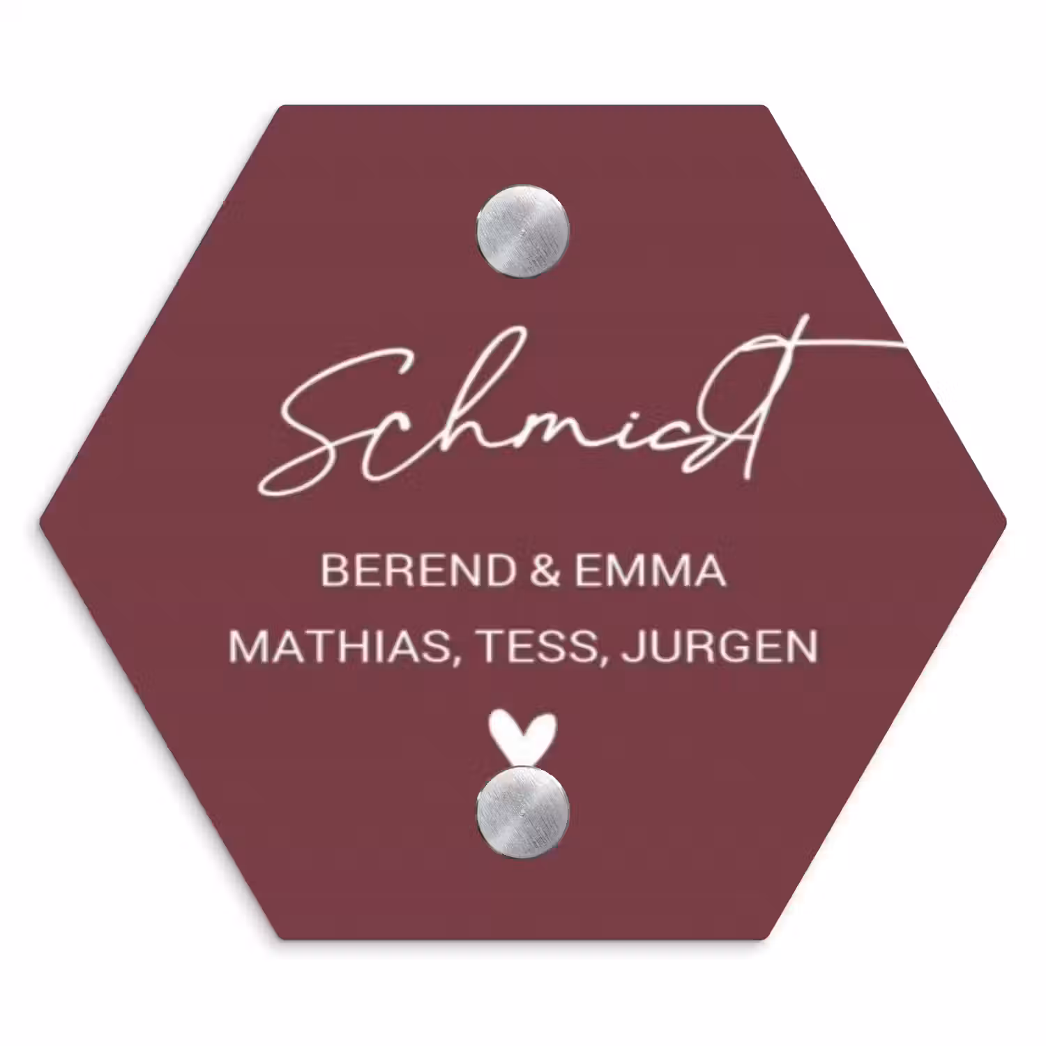 Bordeauxrood - Sierlijk Naambord Hexagon klein -3d