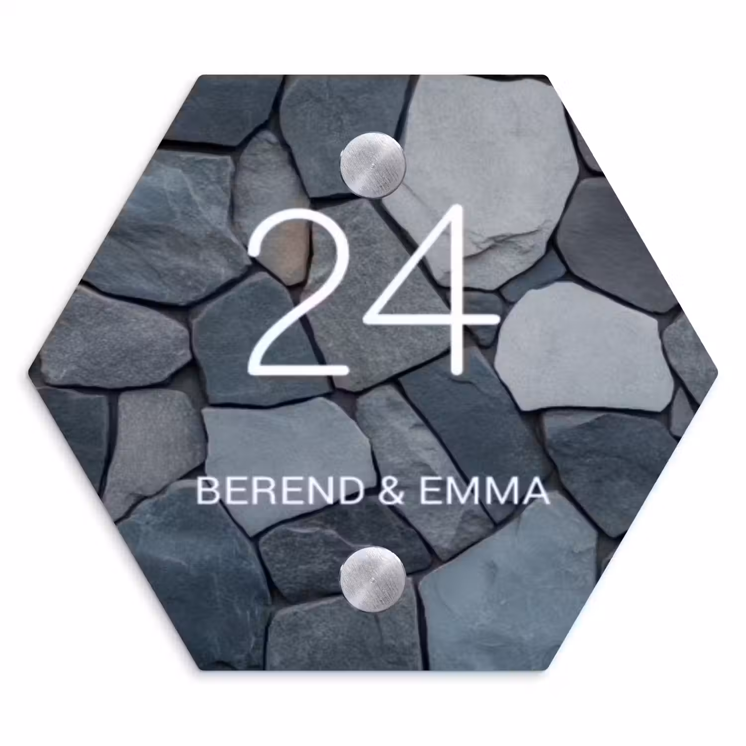 Donkergrijze stenen - Klassiek Naambord Hexagon klein -3d